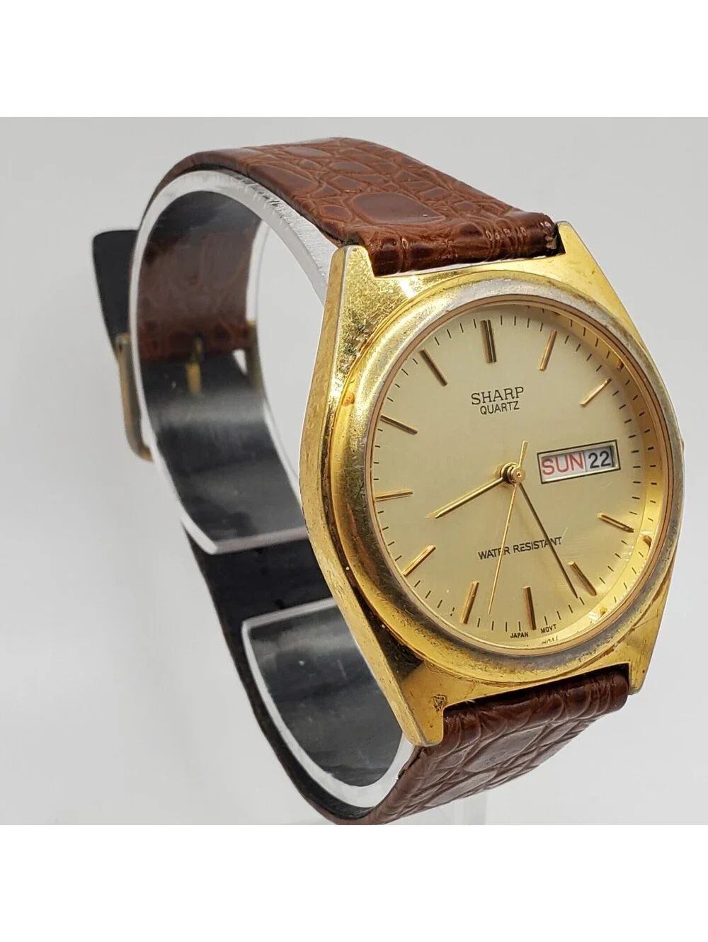 Vintage Sharp Quartz Watch 34mm Day/Date Dial Gold Tone New Battery